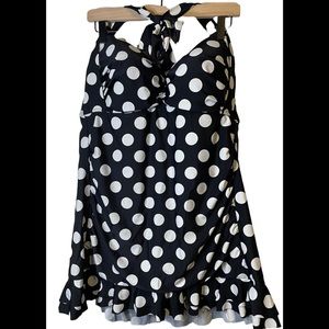 Plus Size One Piece Halter Top Swimsuit with Ruffle Skirt Detail